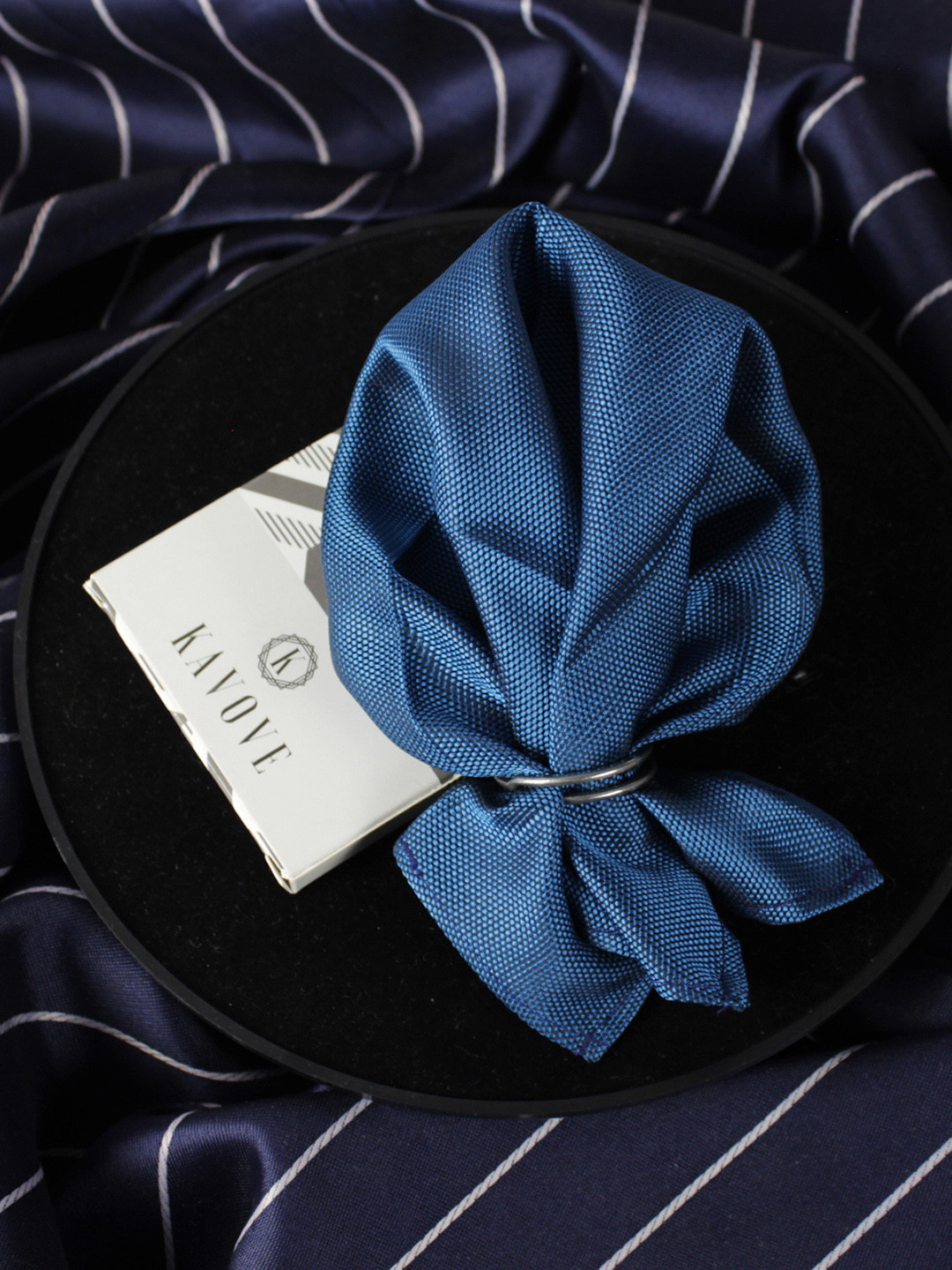 Kavove Men The Twining Dash Blue Woven Design Pocket Square