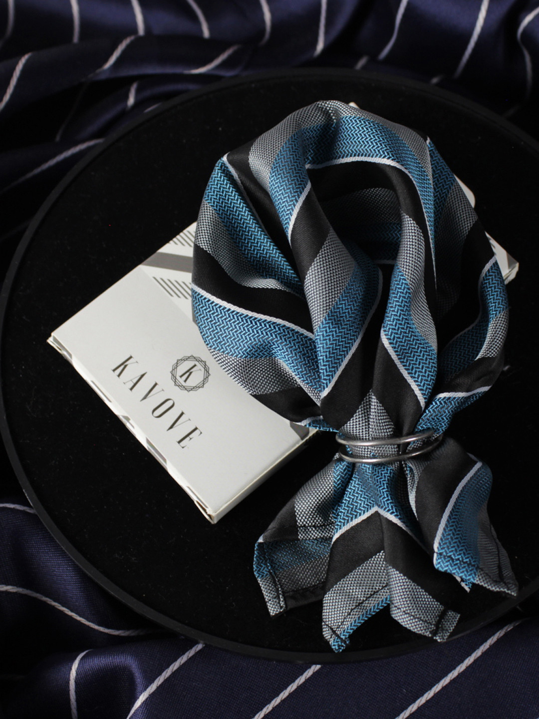 Kavove Men The Magma Blue & Black Striped Pocket Square