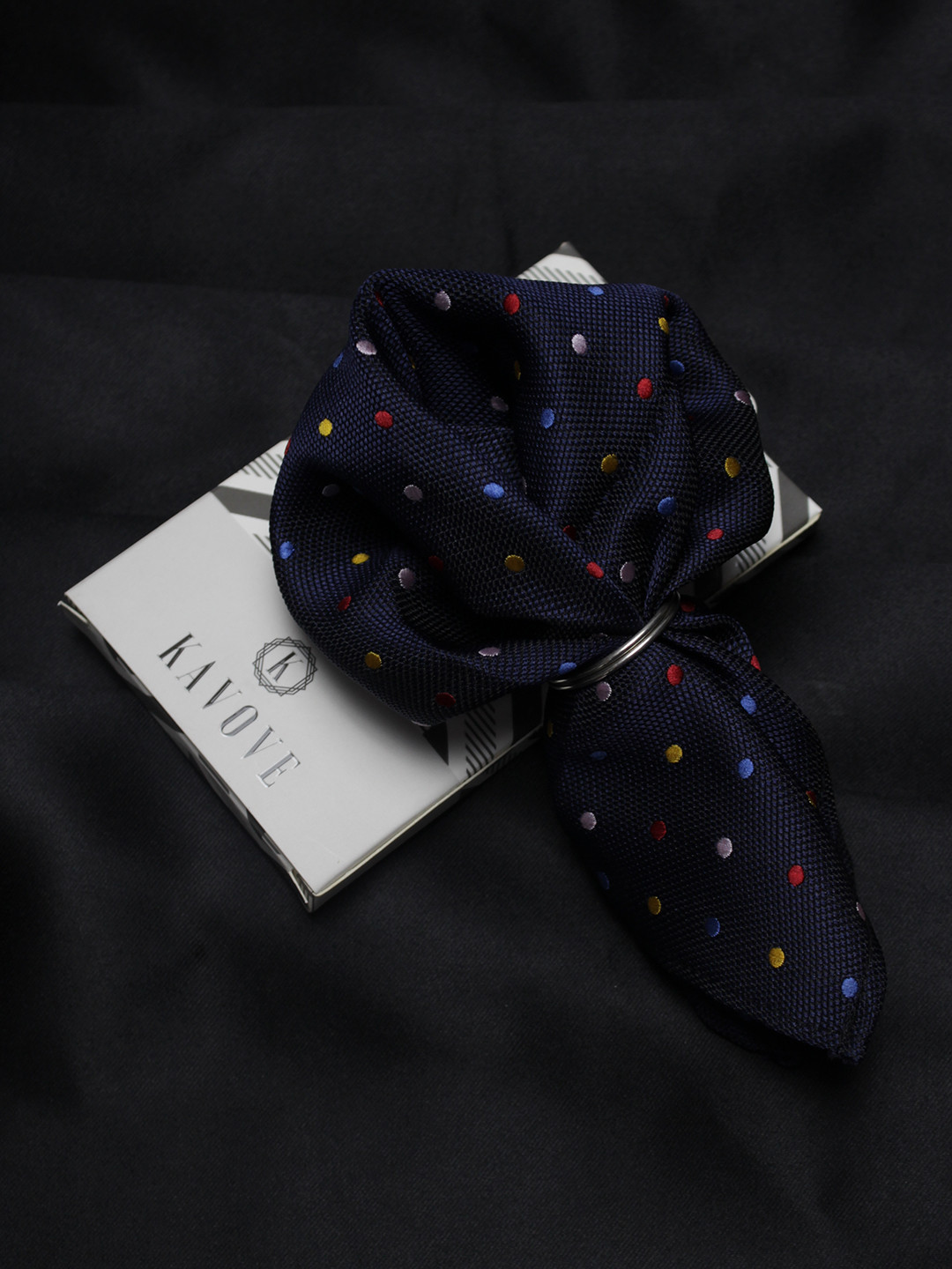 Kavove Navy Blue Rainbow Polka Dot Pocket Square