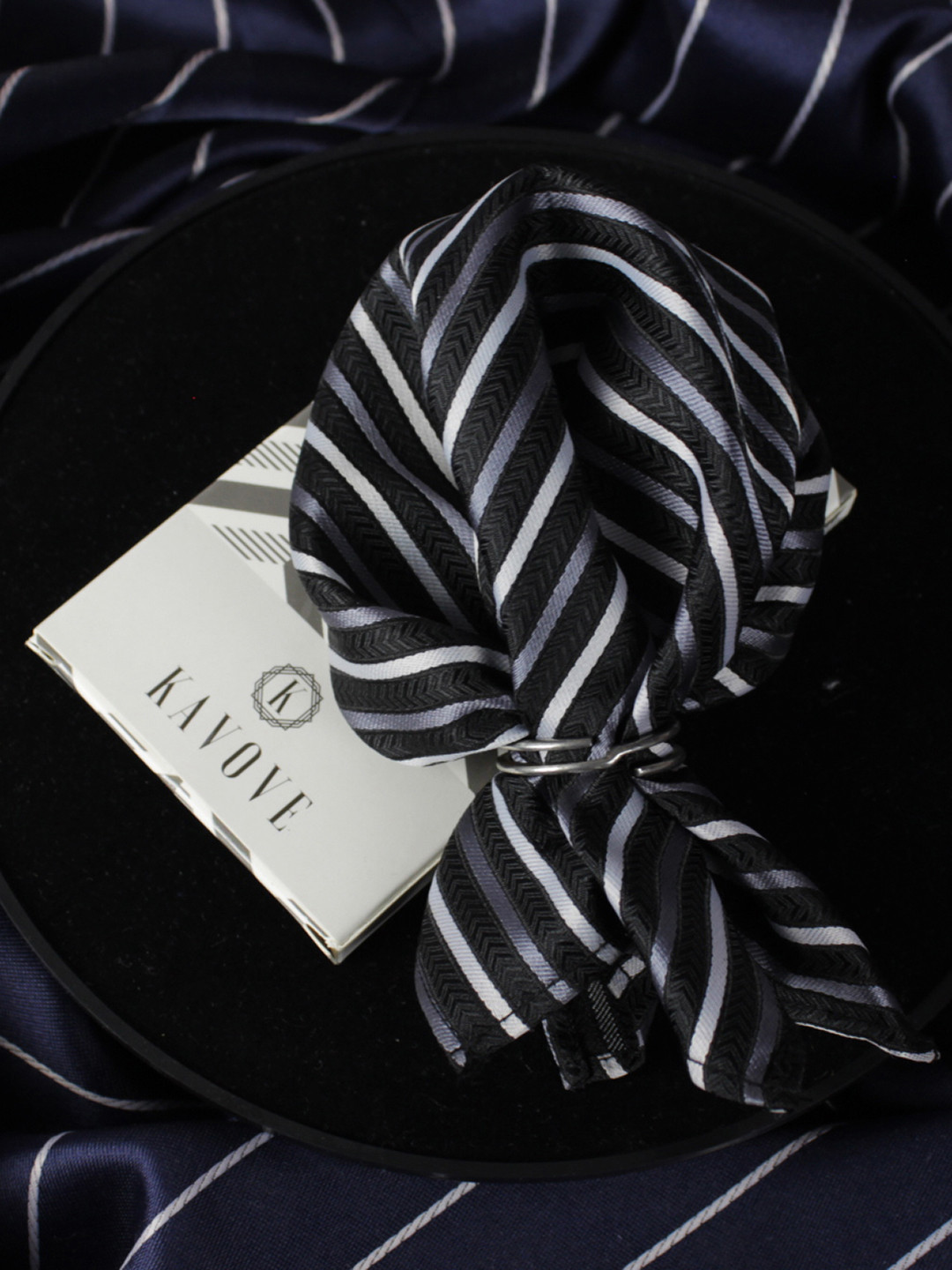 Kavove Men The Arrow Black & White Striped Pocket Square