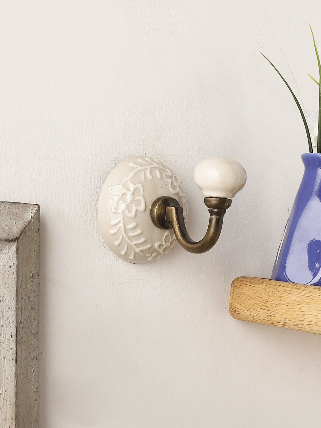 MIAH Decor Off White Handmade Ceramic Embossed Utility Wall Hooks
