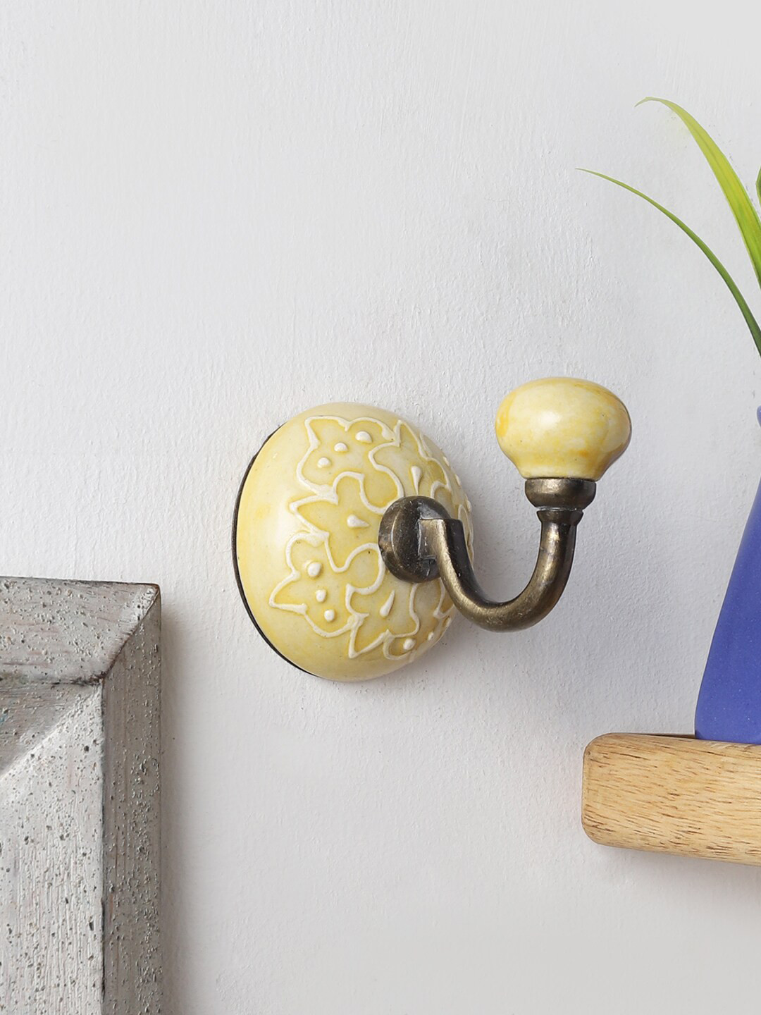 MIAH Decor Yellow Ceramic Embossed Utility Wall Hook