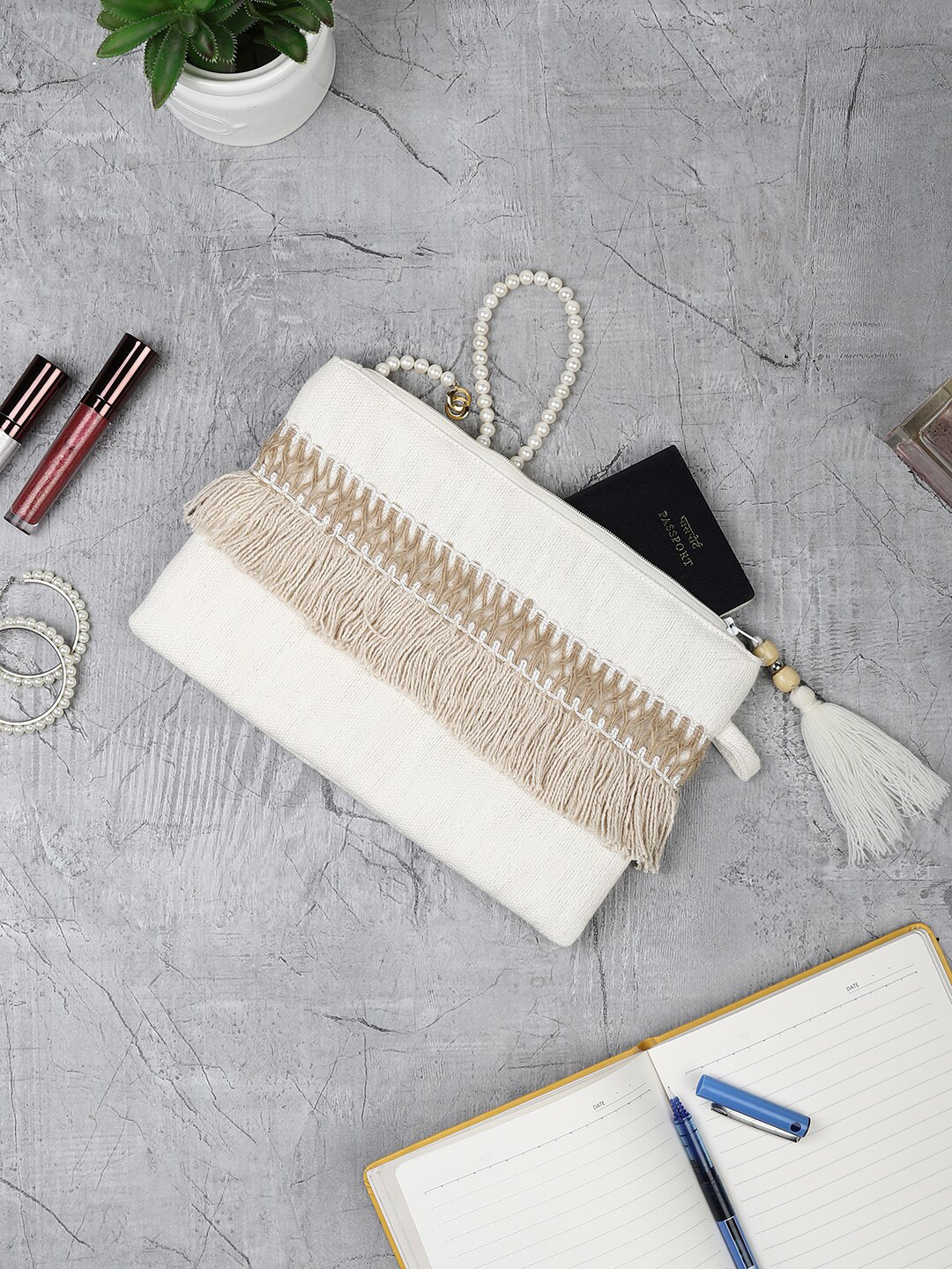 MIAH Decor Cream Rectangle Jute Cosmetic Travel Organizer Toiletry Bag