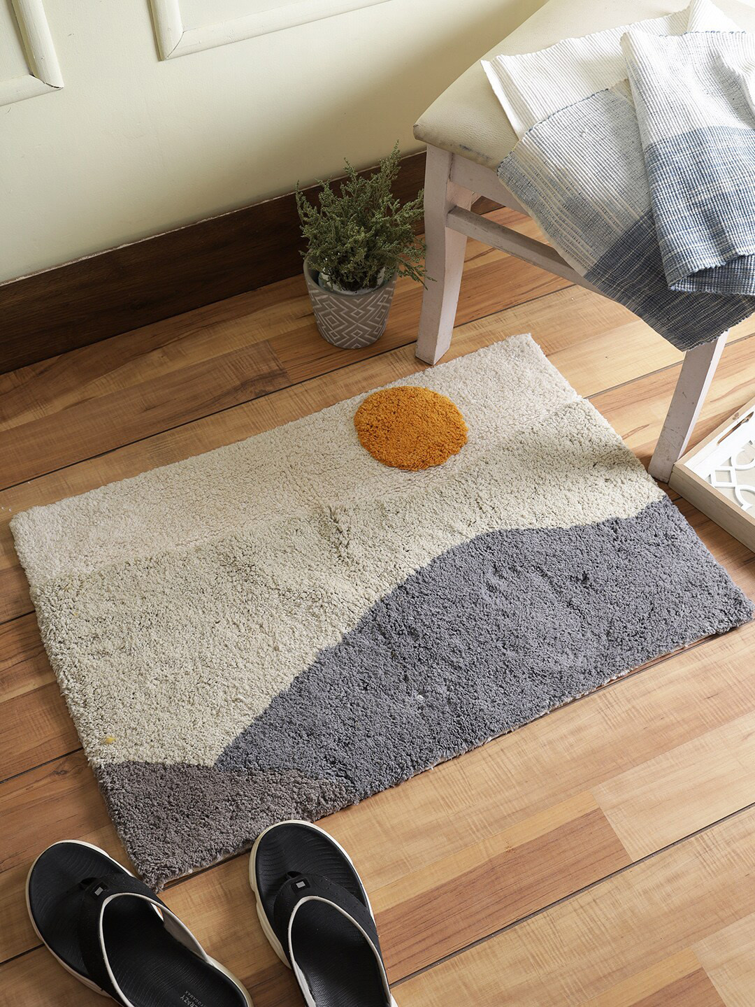 Eyda Grey & Beige 500 GSM Cotton Bath Rug