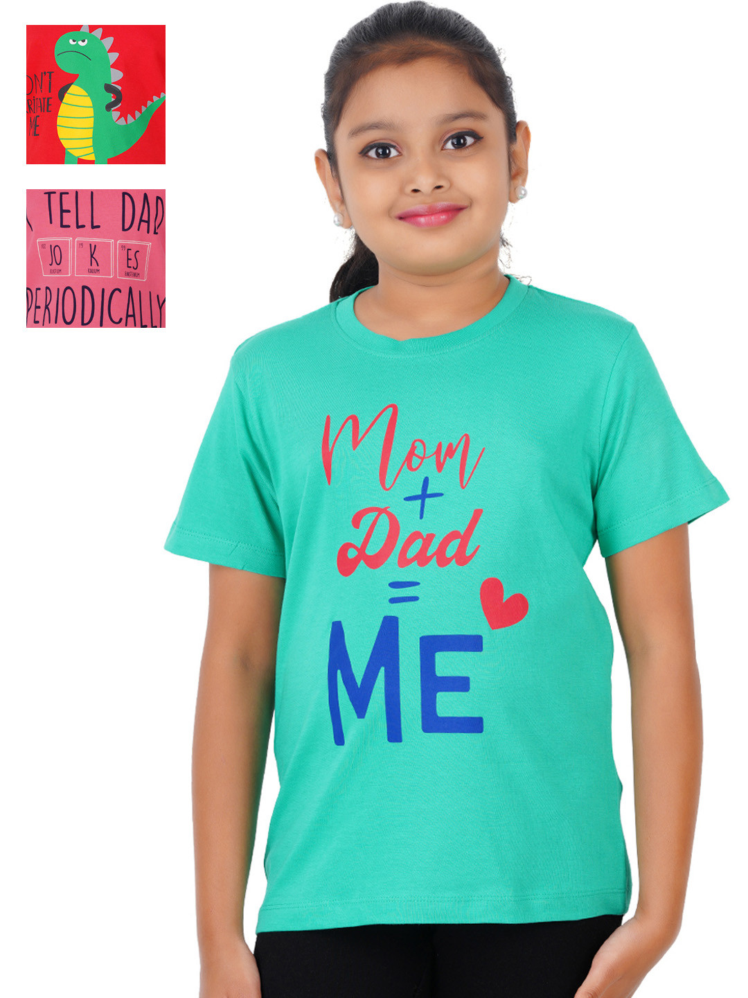 PRIDE APPAREL Girls Red & Turquoise Blue Typography 3 Printed Running T-shirt