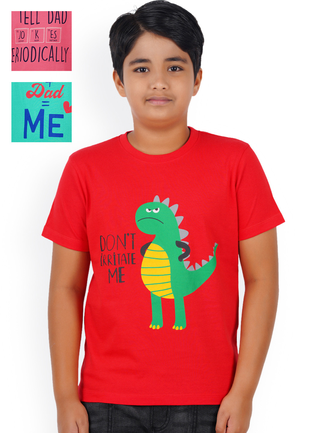 PRIDE APPAREL Boys Red & Green Typography 3 Printed Pure Cotton Running T-shirt