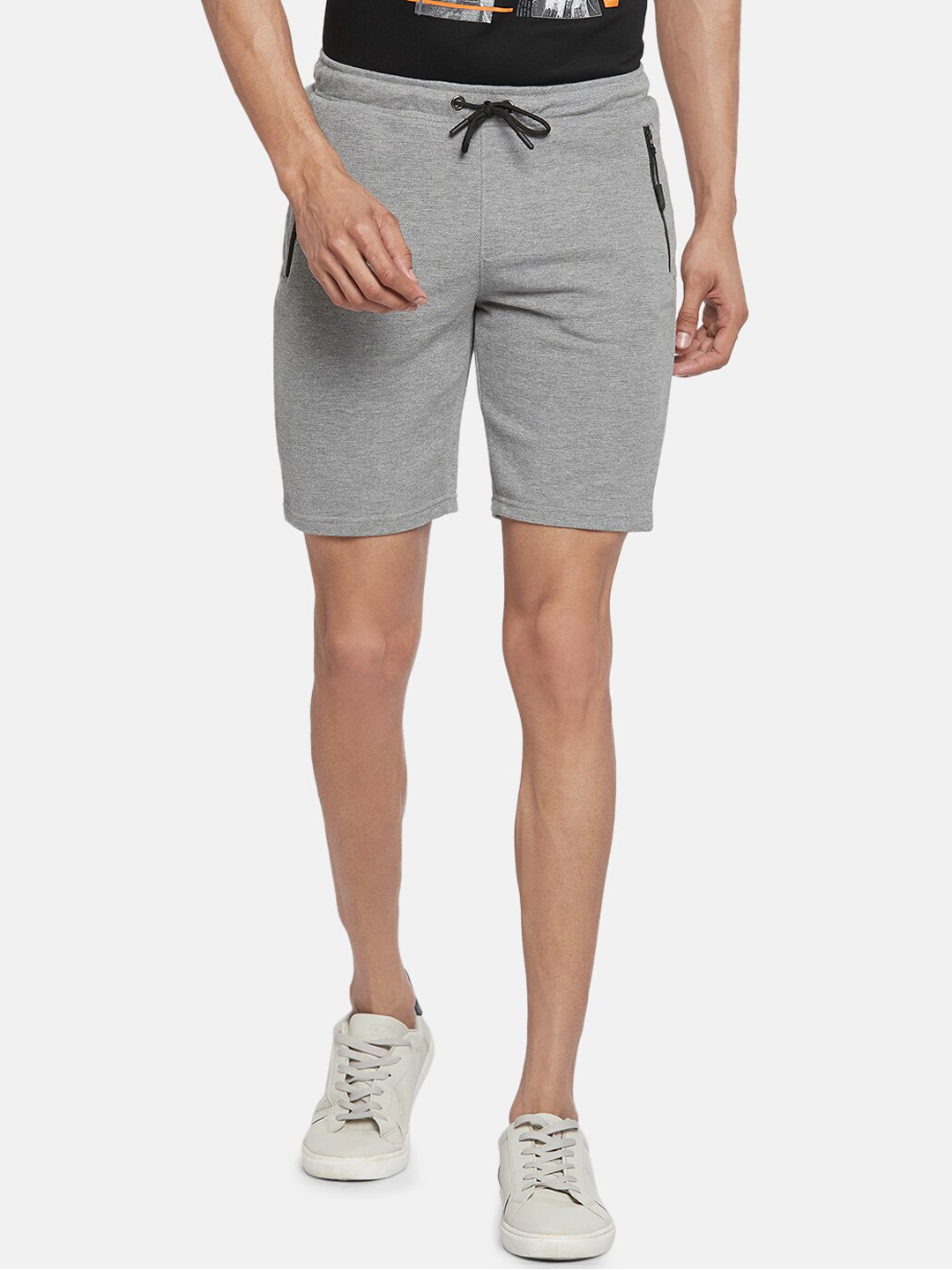 People Men Grey Melange Checked Shorts