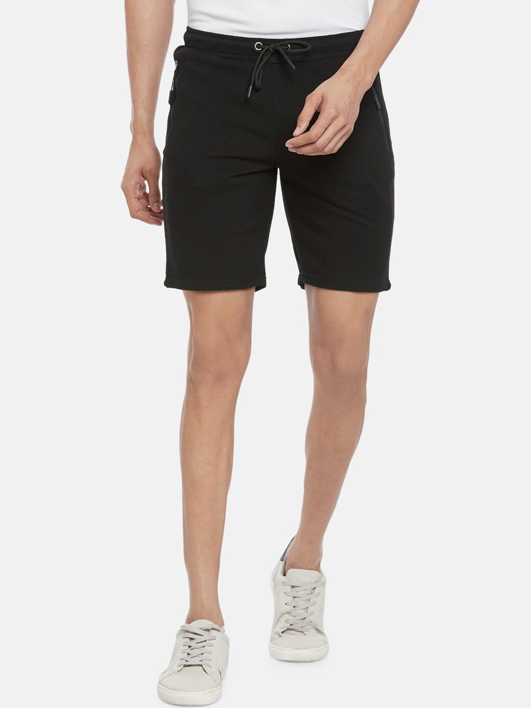 People Men Black Solid Cotton Shorts