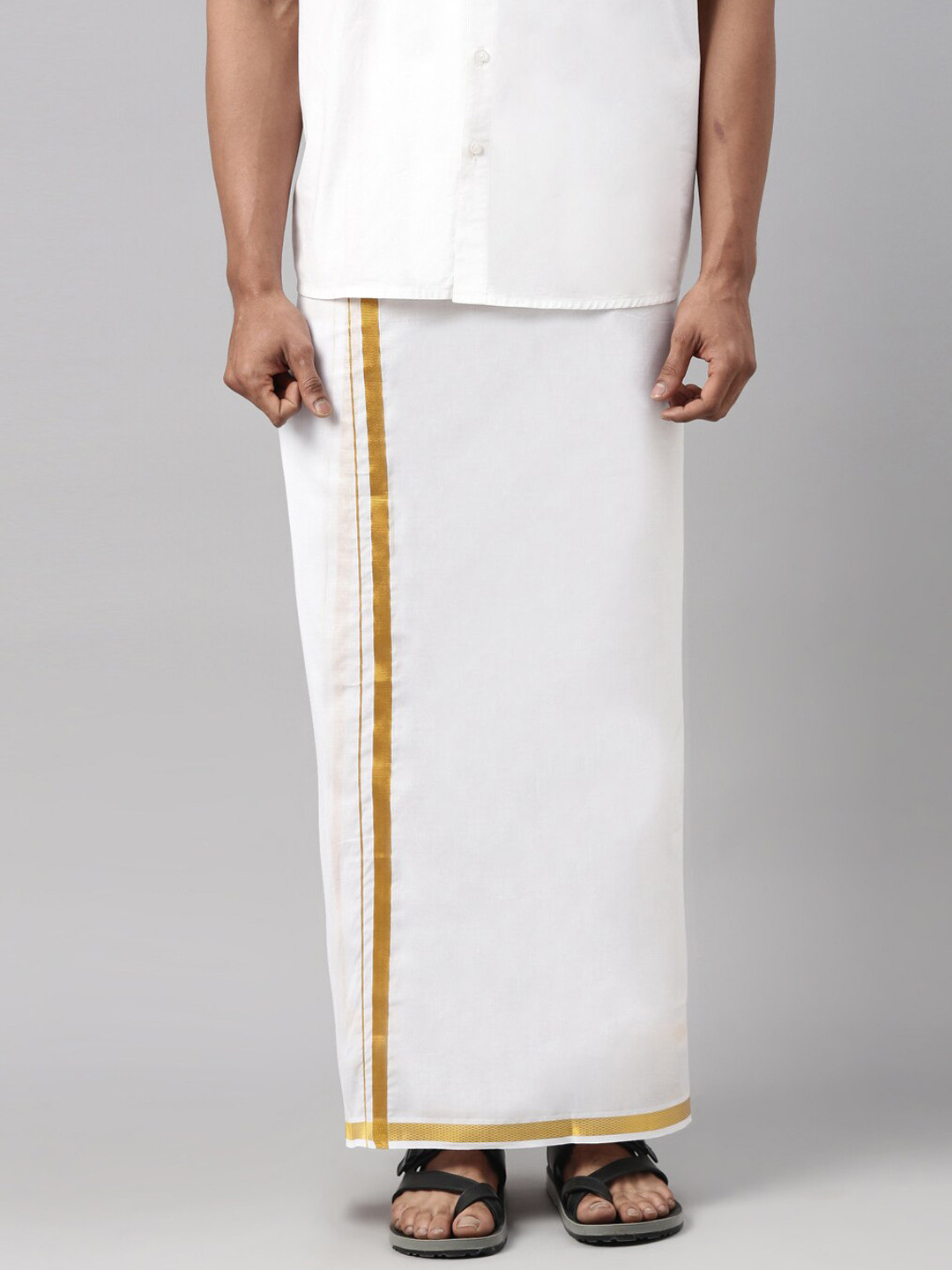 WHITE HEART Men Pure Cotton Single Layer Dhoti with Coloured Border