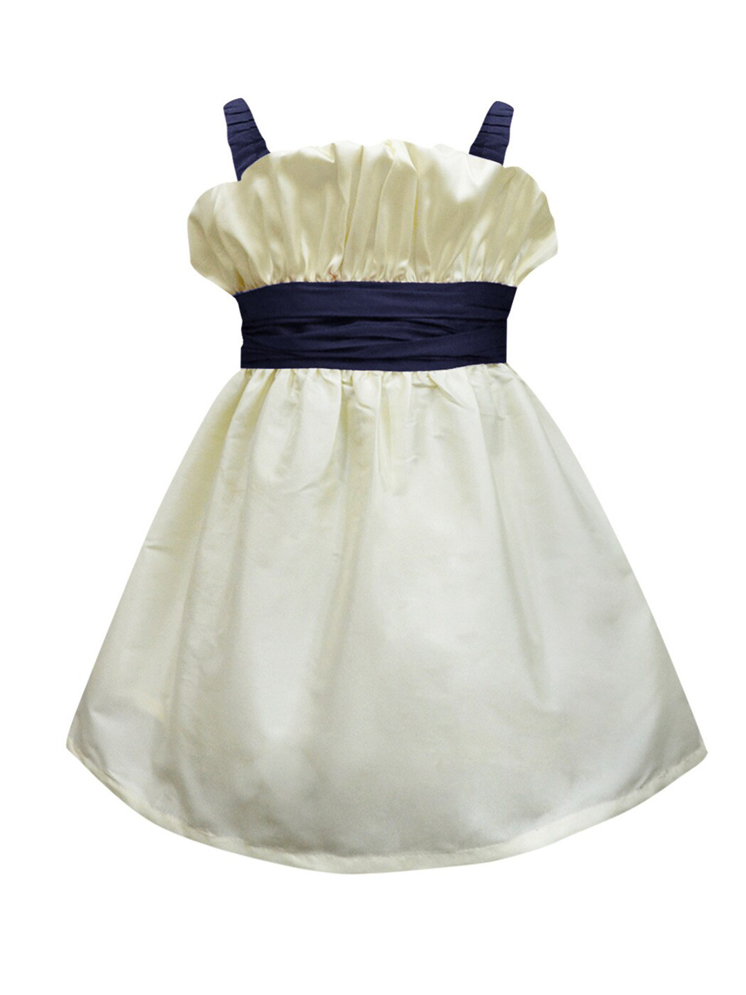 A T U N Cream-Coloured & Navy Blue Party Dress