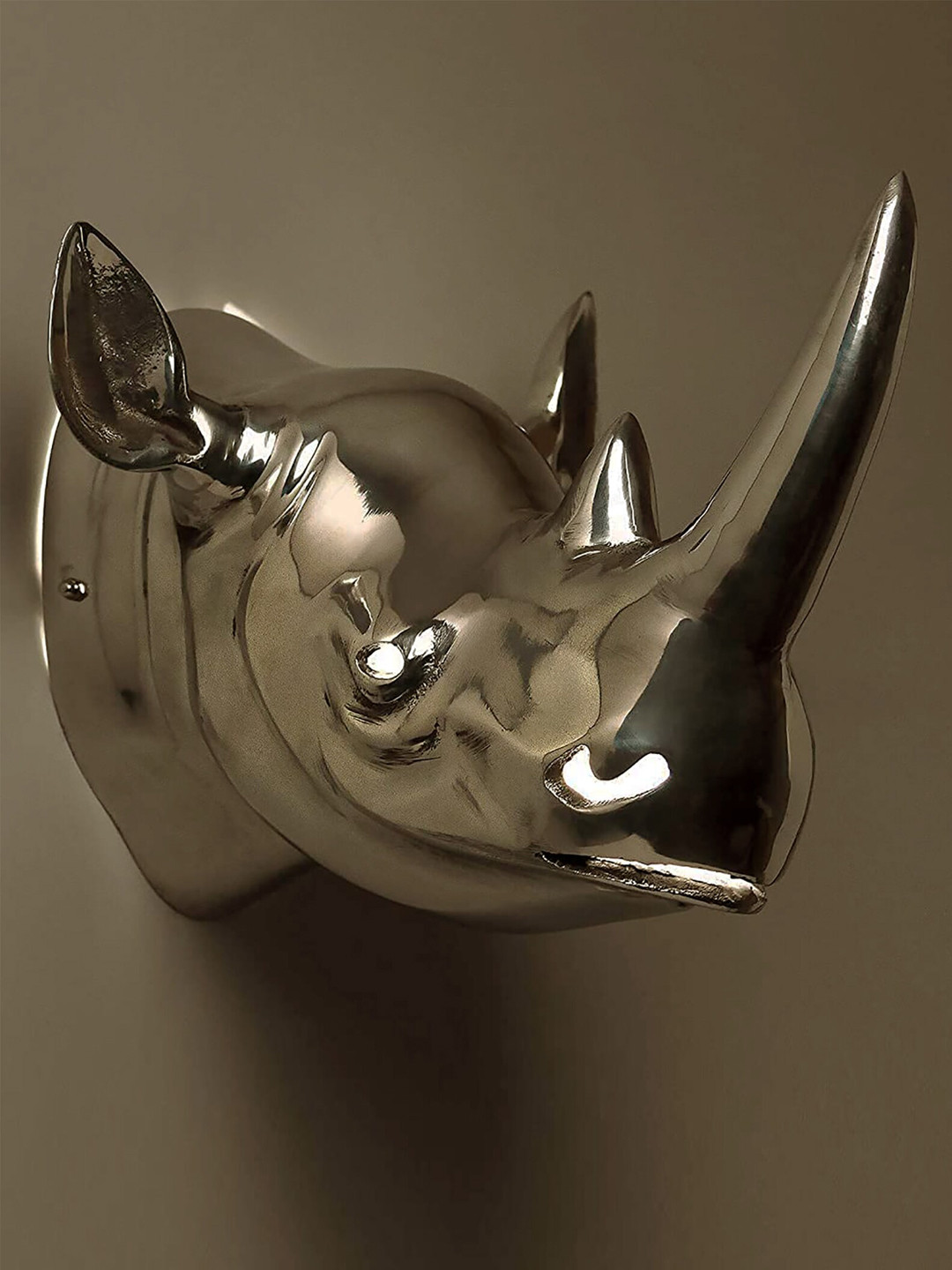 Homesake Silver-Toned Rhino Head Metal Wall Lamp