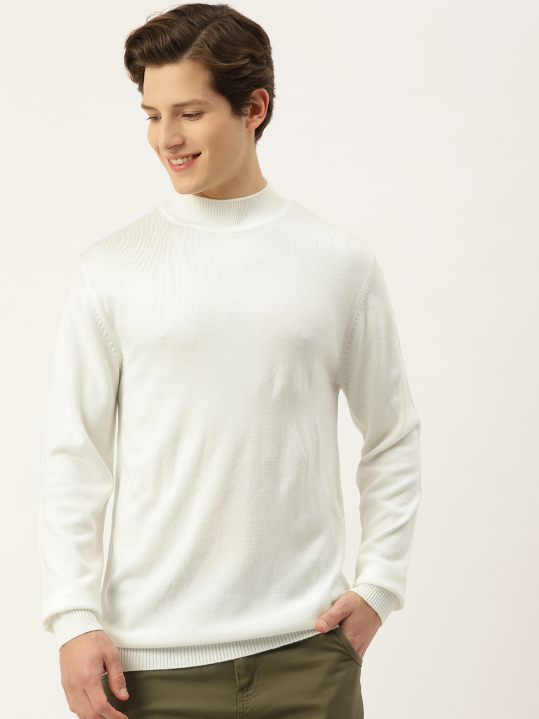 RVK Men Off White Solid Pullover