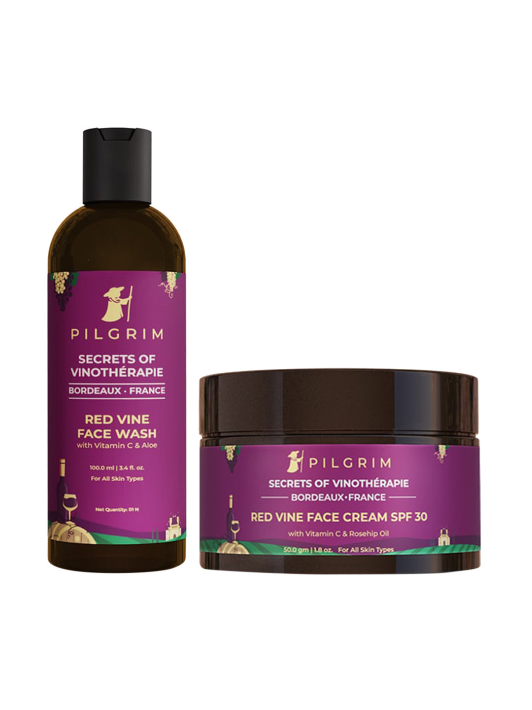 Pilgrim Vino Basic Face Care Combo for Clean & Clear Skin - Anti Ageing