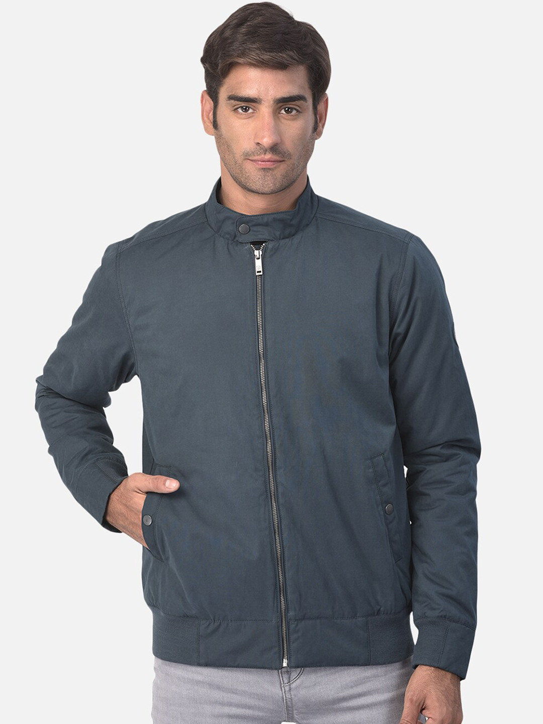 Woodland Men Teal Water Resistant Bomber Jacket