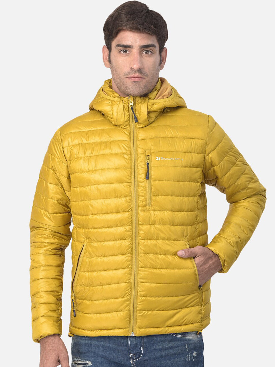 Woodland Men Mustard Water Resistant Quilted Jacket