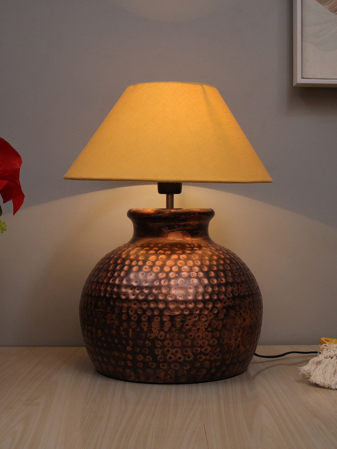 Homesake Gold-Toned & Yellow Antique Hammered Table Lamp With Shade