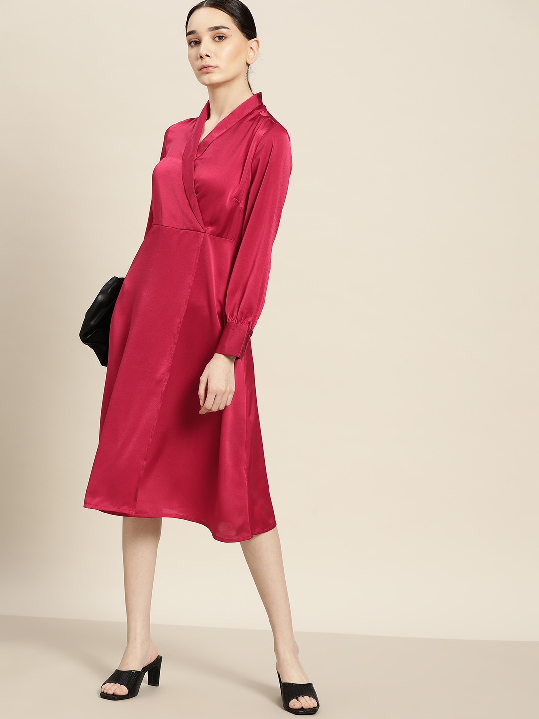 ether Fuchsia Pink Wrap Midi Dress