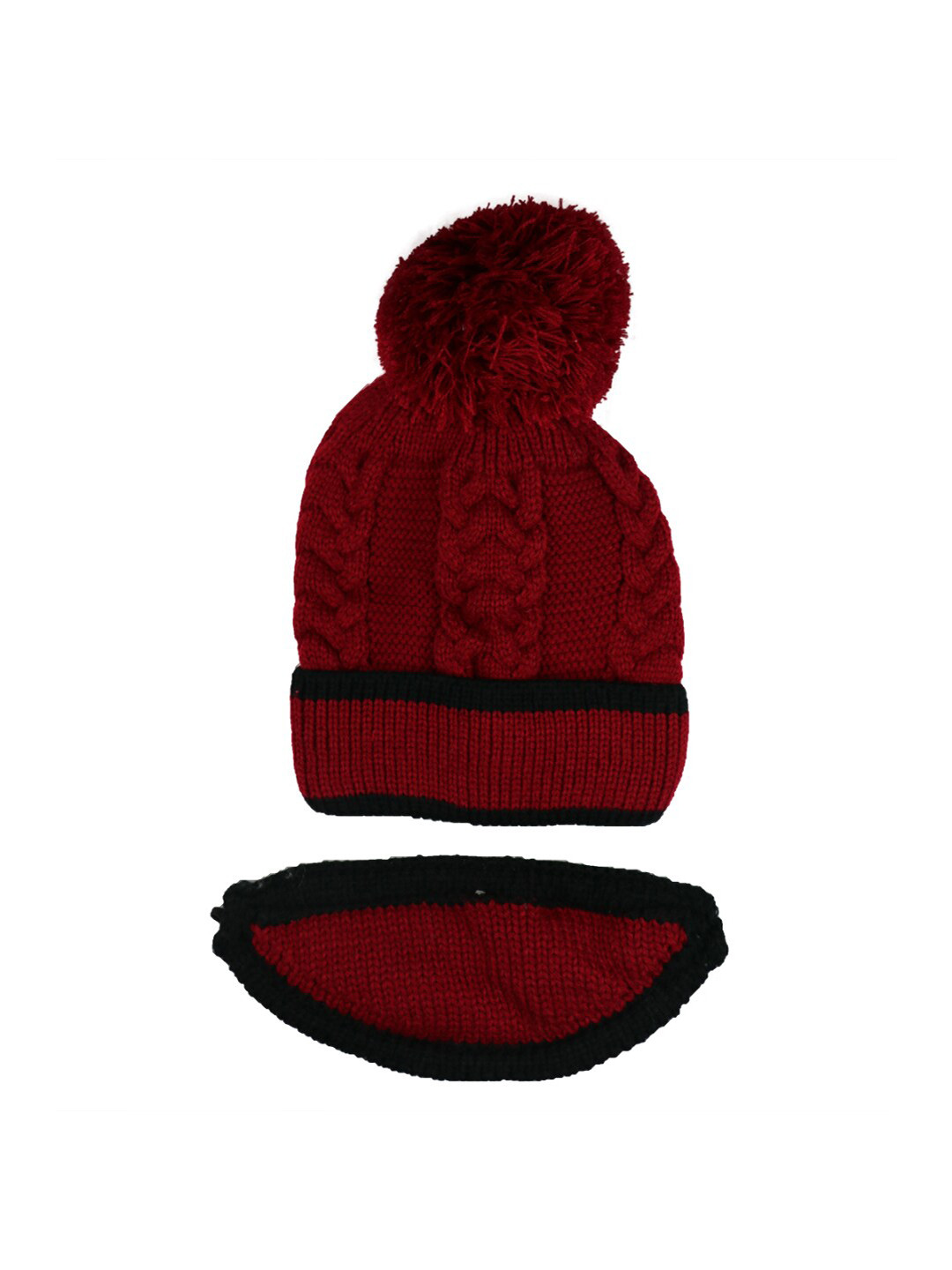 Bunnywave Women Red Beanie Pom-Pom Cap with attached Mask