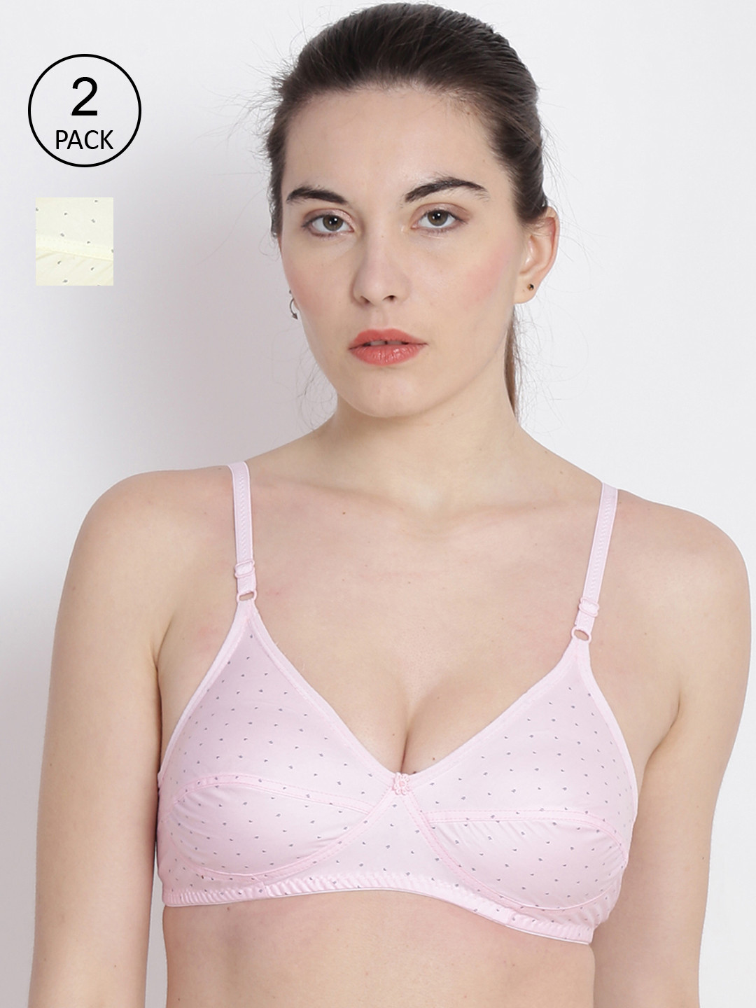 ABELINO Pack Of 2 Pink & Cream-Coloured Cotton Silk Blend Bras SILK2PCPEA-YELL