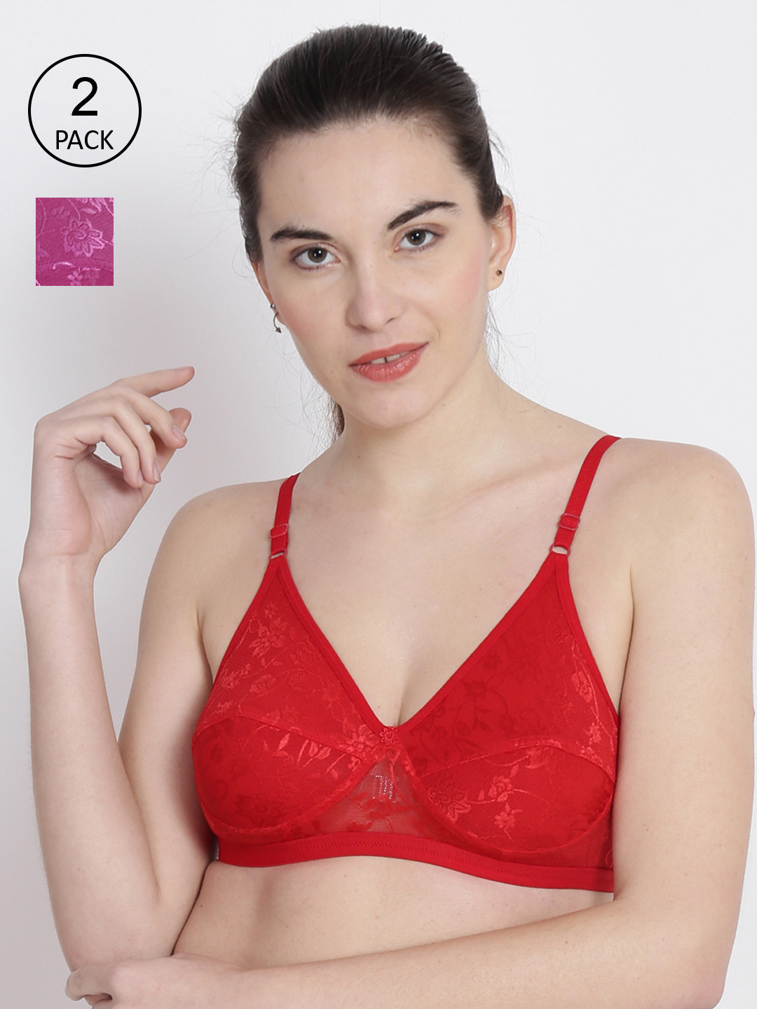 ABELINO Pack Of 2 Red & Pink Floral Bras PRIYA2PCMAR-RED