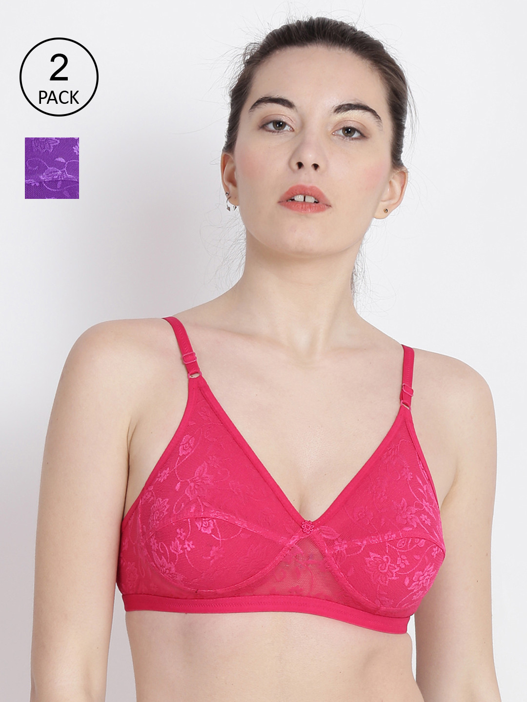 ABELINO Pack of 2 Magenta & Purple Non-Wired Non Padded Full Coverage Bras