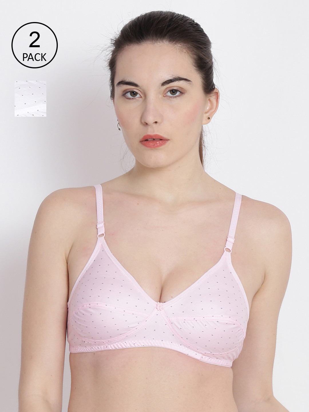 ABELINO Pack Of 2 Peach-Coloured & White Cotton Silk Blend Bras SILK2PCPEA-WHI