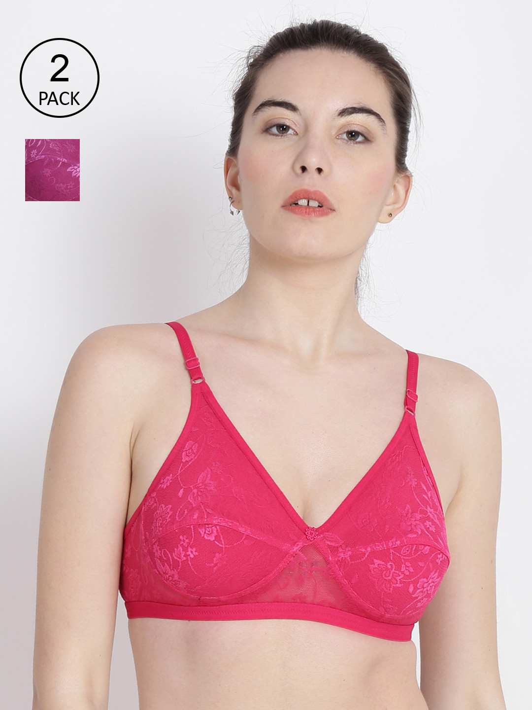 ABELINO Pack of 2 Pink & Purple Non-Wired Non Padded Full Coverage Bras
