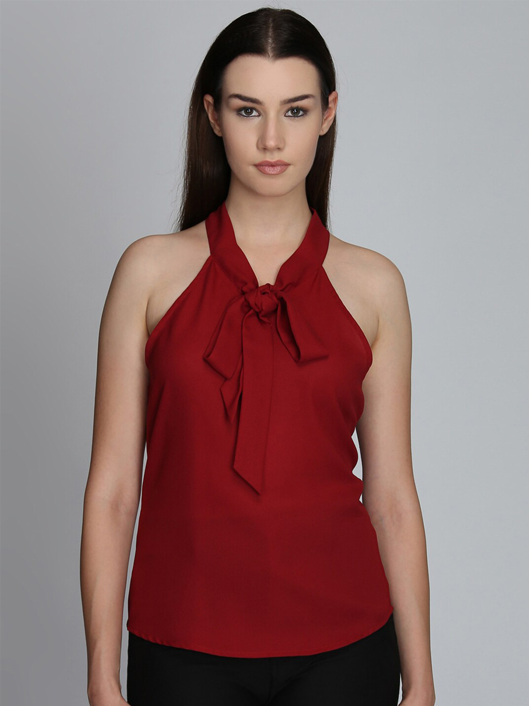 DODO & MOA Maroon Tie-Up Neck Top