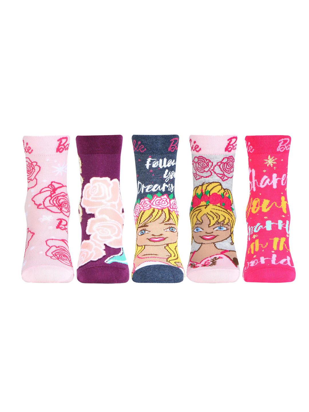 Bonjour Girls Pack of 5 Barbie Patterned Ankle Length Socks