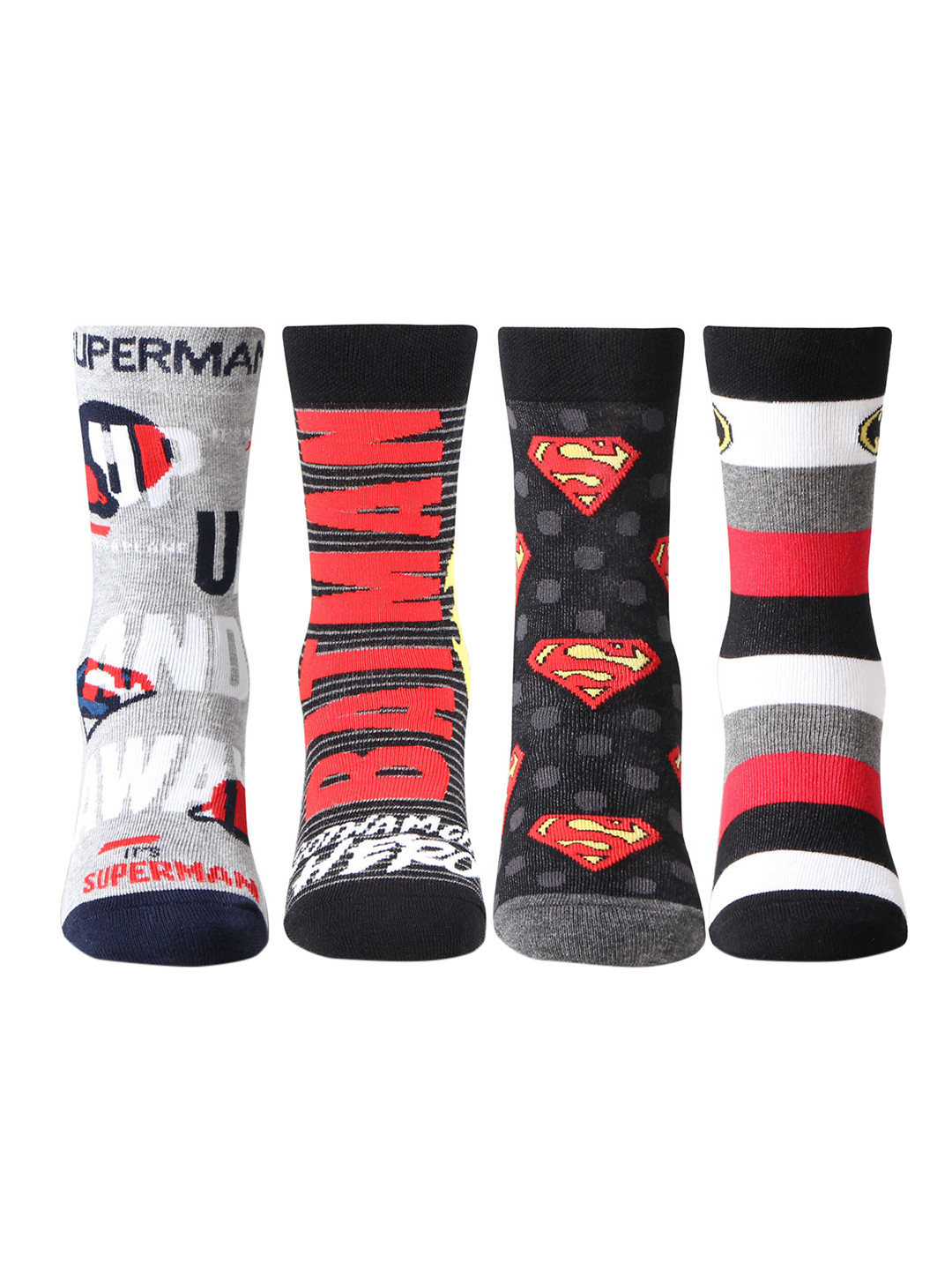 Bonjour Boys Set Of 4 Superman Batman Crew Socks