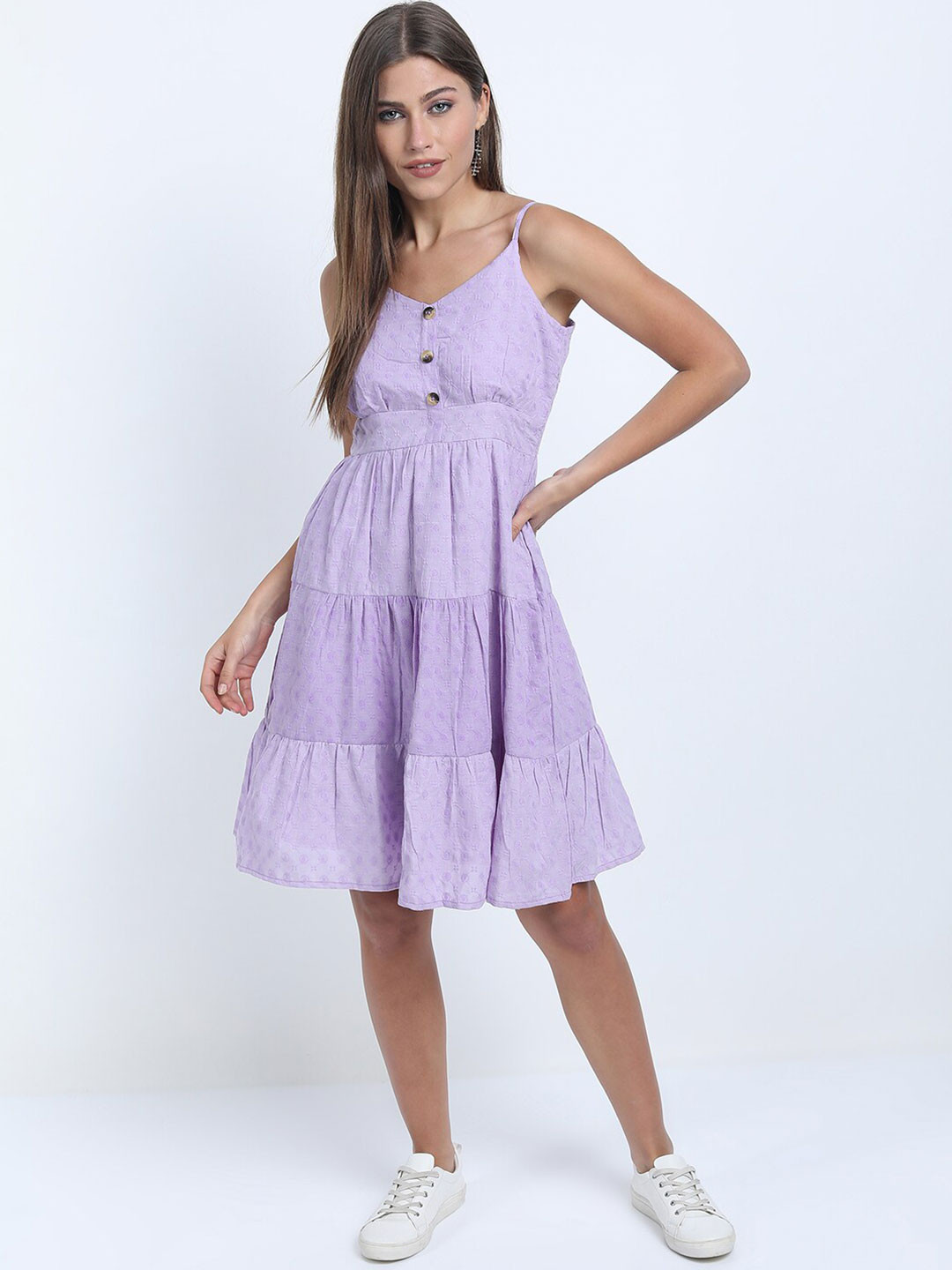 Tokyo Talkies Women Purple Tiered Strappy Dress