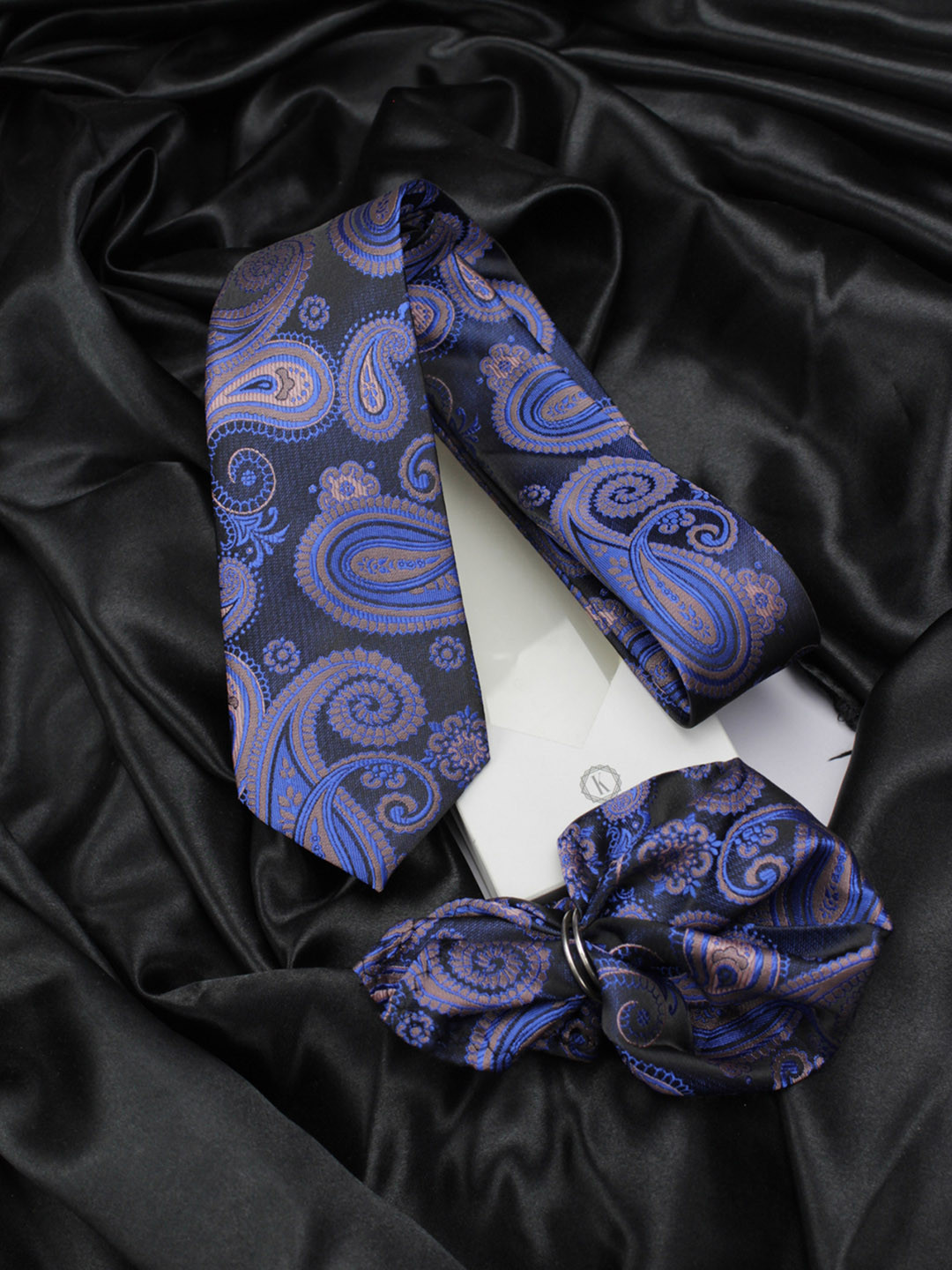 Kavove Men Blue Paisley Neck Tie & Pocket Square Accessory Gift Set