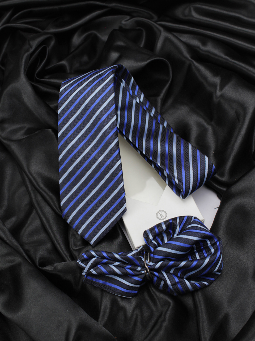 Kavove Men Blue & Black Striped The Arrow Accessory Gift Set