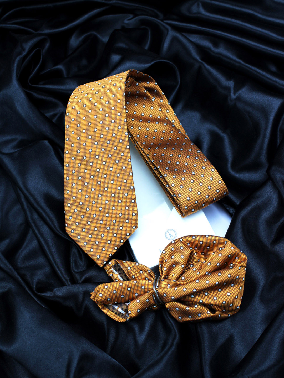 Kavove Men Orange Polka Dot Neck Tie & Pocket Square Accessory Gift Set
