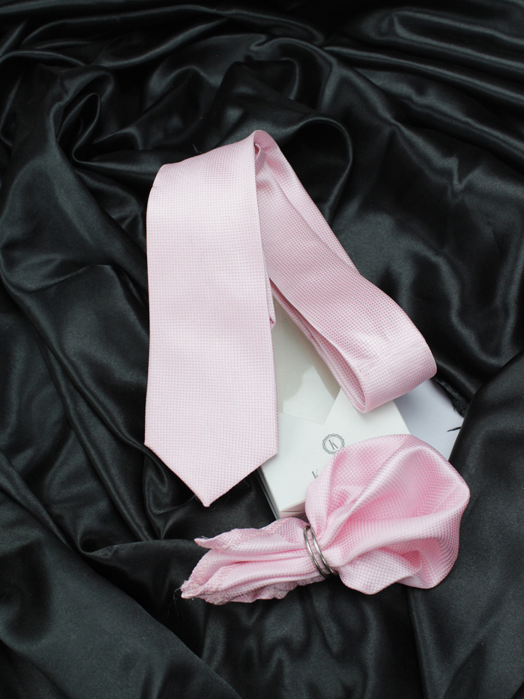 Kavove Pink Checked Tie with Pocket Square