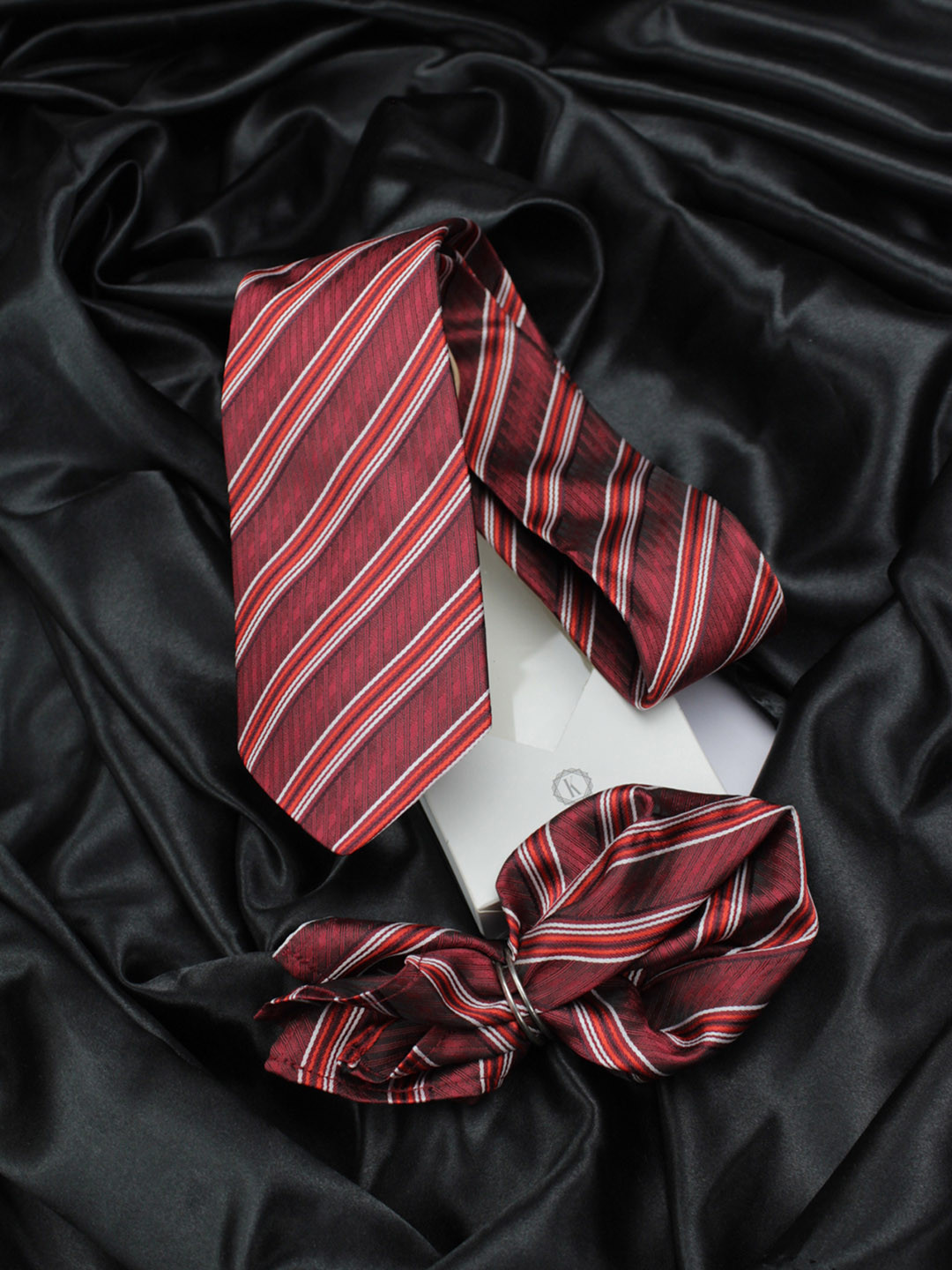 Kavove Men Maroon The Pleasing Striped Accessory Gift Set