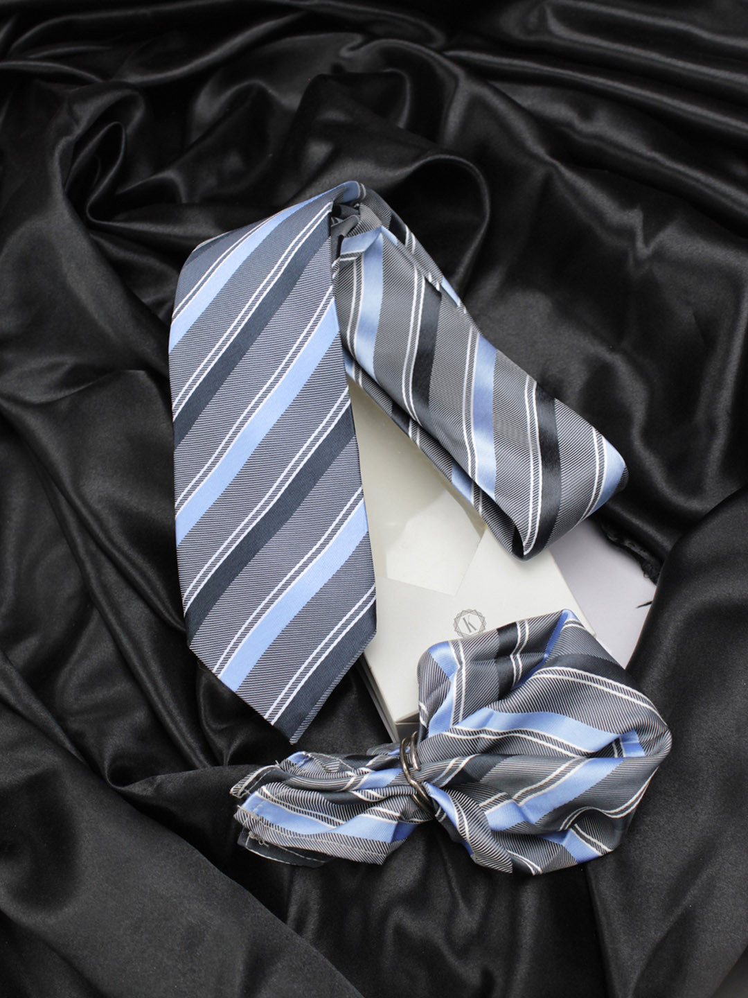 Kavove Grey Striped Tie & Pocket Square Gift Set