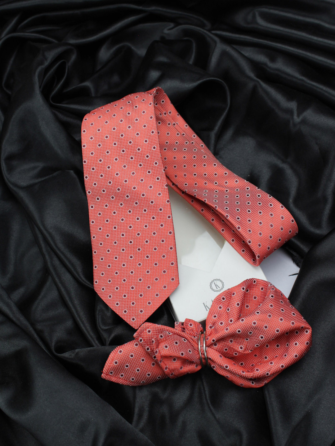 Kavove Men Red Polka Dot Neck Tie & Pocket Square Accessory Gift Set