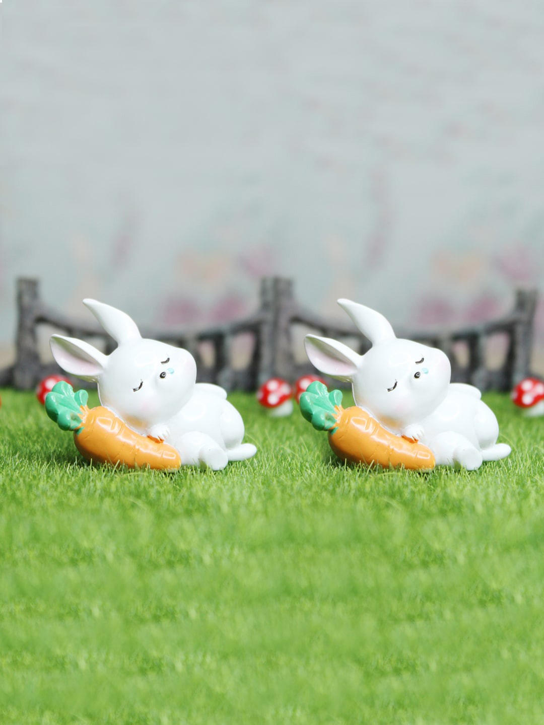 Wonderland Set Of 2 White Sleeping Rabbit With Carrot Miniature