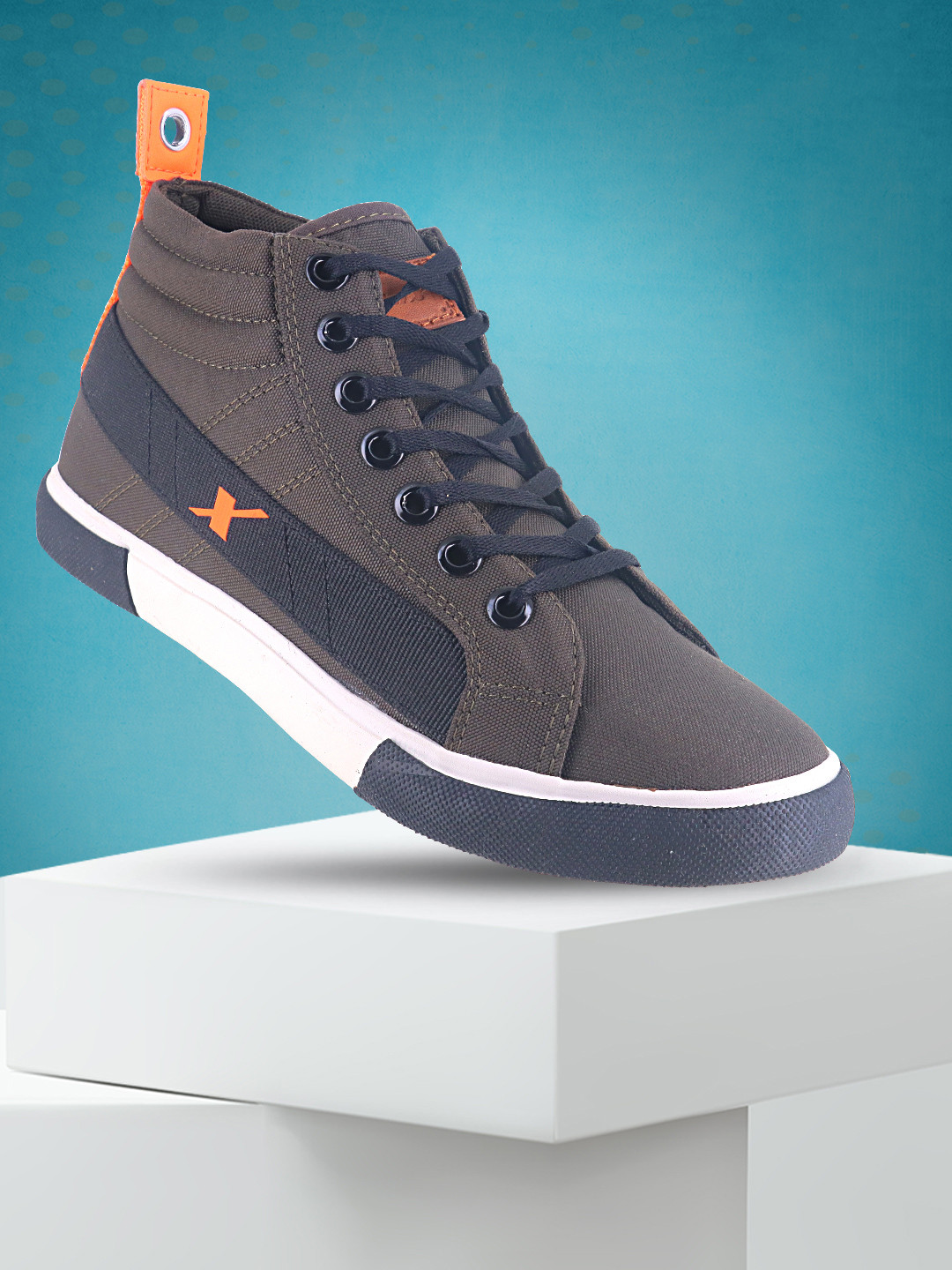 Sparx Men Olive Green & Orange Sneakers