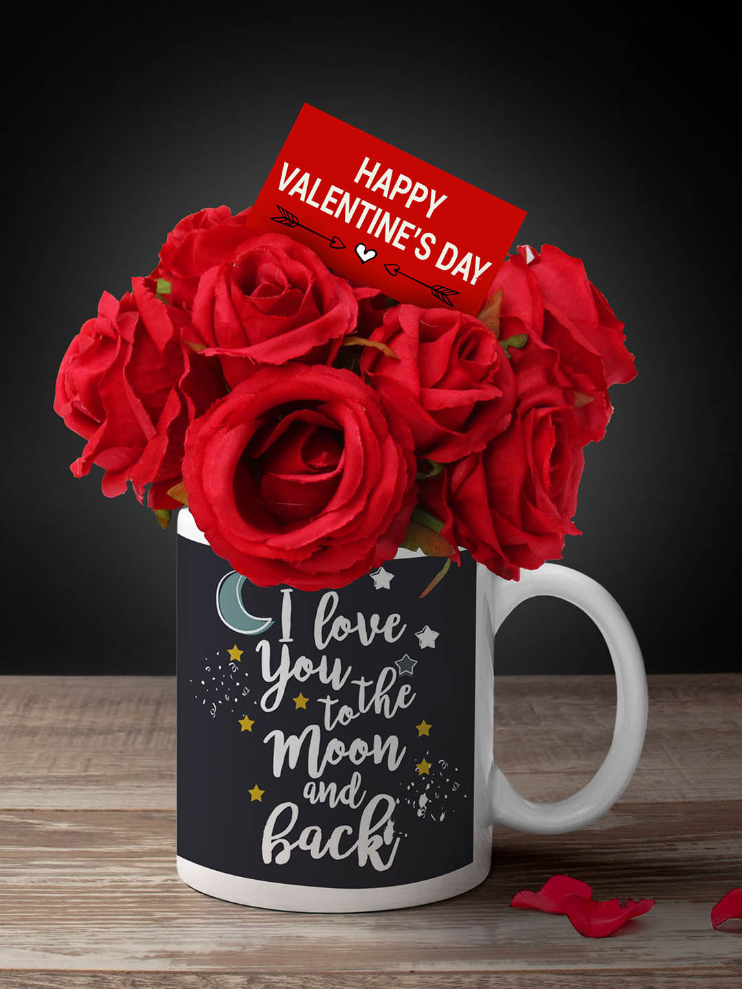 TIED RIBBONS Valentine Gifts Set of 12 Artificial Red Rose Flower Bunch with Mug & Card