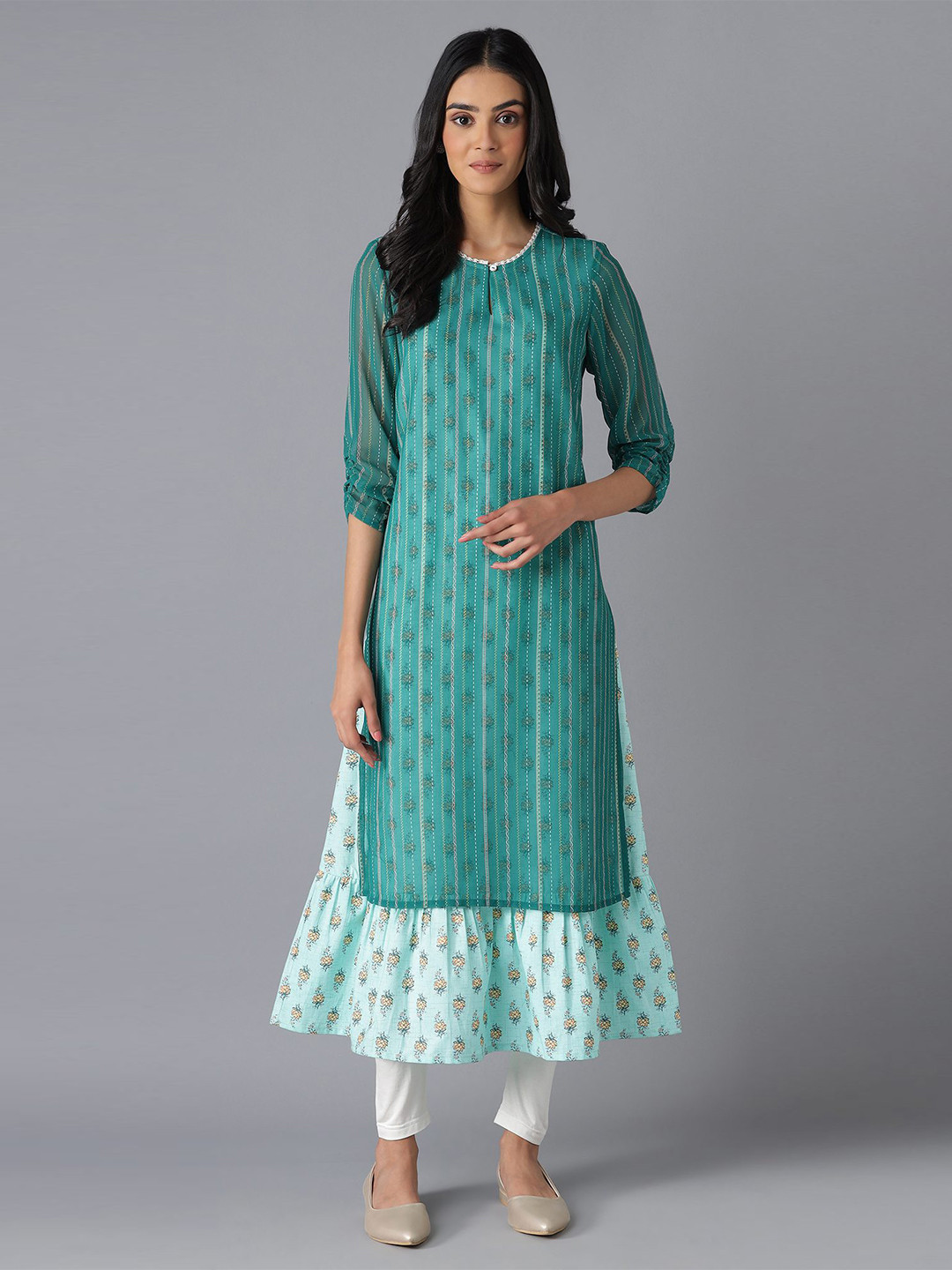 AURELIA Green & meadowbrook Ethnic Motifs A-Line Midi Dress