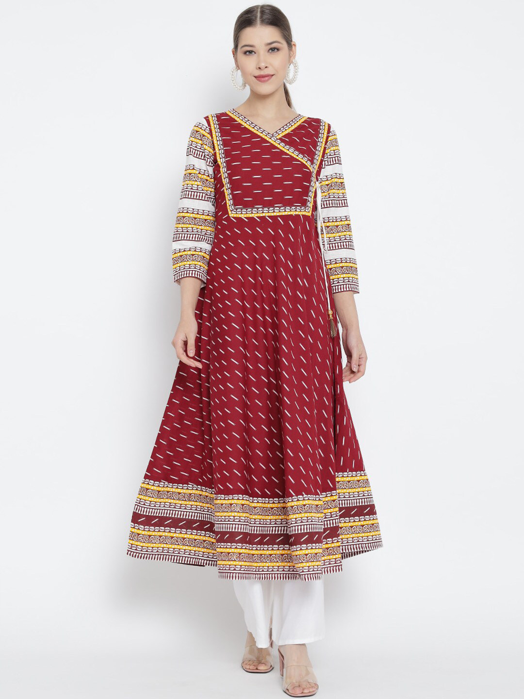 YASH GALLERY Maroon Ethnic Motifs Printed Anarkali Kurti