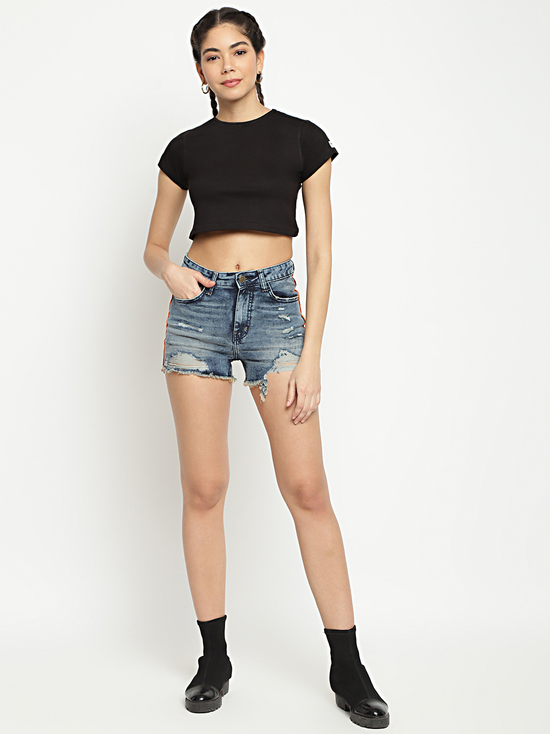 Belliskey Women Blue Washed High-Rise Denim Outdoor Denim Shorts
