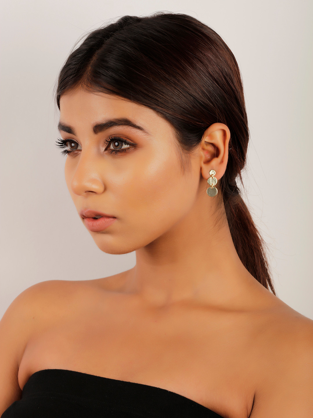 STILSKII Gold-Toned Disc Shaped Gold Plated Drop Earrings