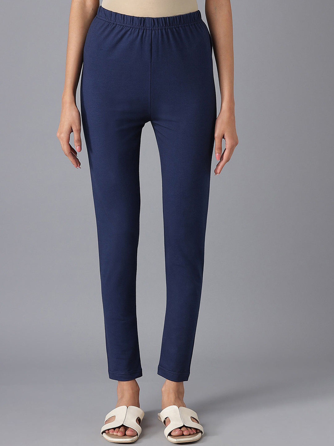 AURELIA Navy Blue Solid Leggings