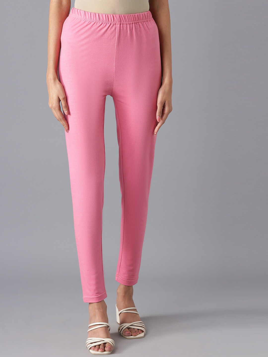 AURELIA Pink Solid Ankle-Length Leggings