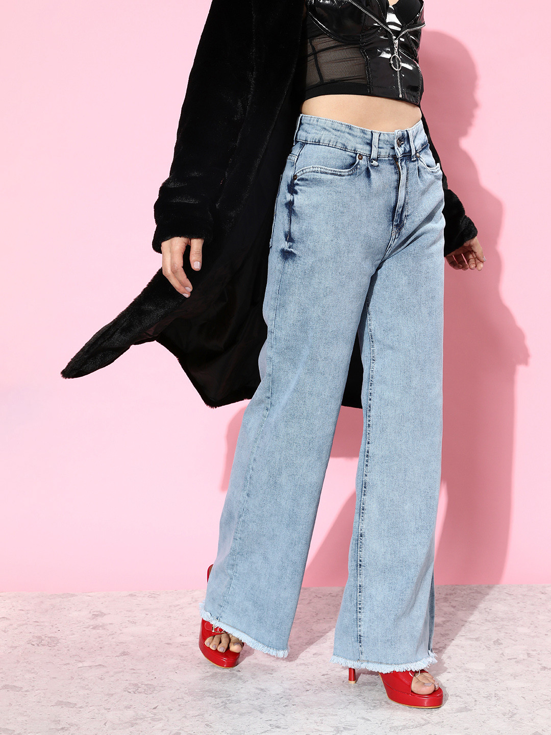 The Roadster Lifestyle Co. Women Faded Blue Wide Leg Ramble Wide legs & Flared Jeans