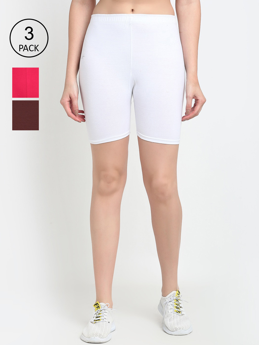 GRACIT Pack-3 Women White Biker Shorts