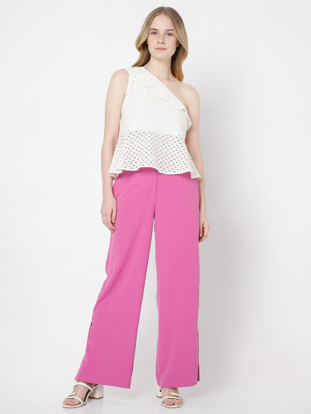 Vero Moda Off White One Shoulder Peplum Top